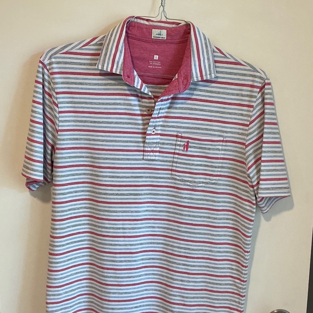 johnnie-O Red and Gray Striped Polo Shirt